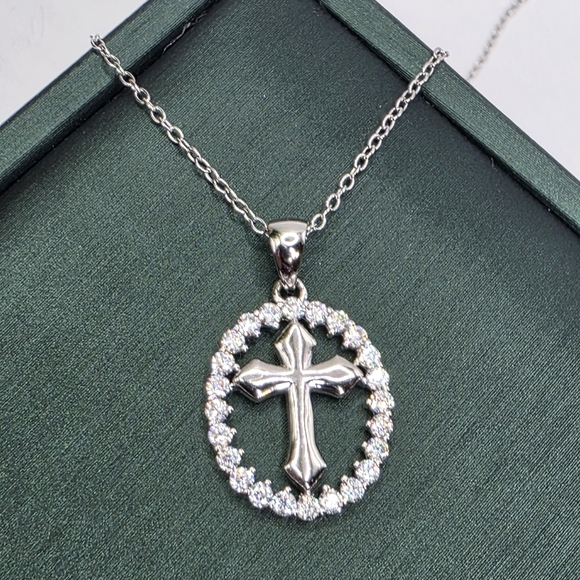 Moissanite S925 Silver Cross Pendant Necklace - Picture 2 of 5